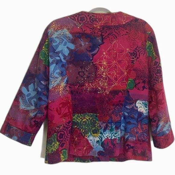 Coldwater Creek - 3/4 Sleeve Colorful Artsy Jacket - size 12 - Picture 2 of 7